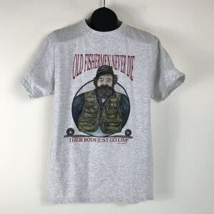 Vintage Peggy Murray Old Fisherman Graphic T-Shirt Men's Large Gray Crew Neck